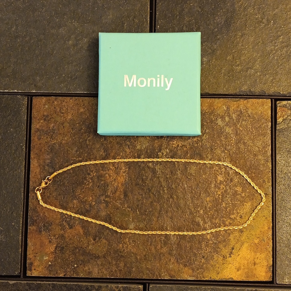 NWOT Monily 16" Rope Necklace 18k Gold Plated Stainless Steel